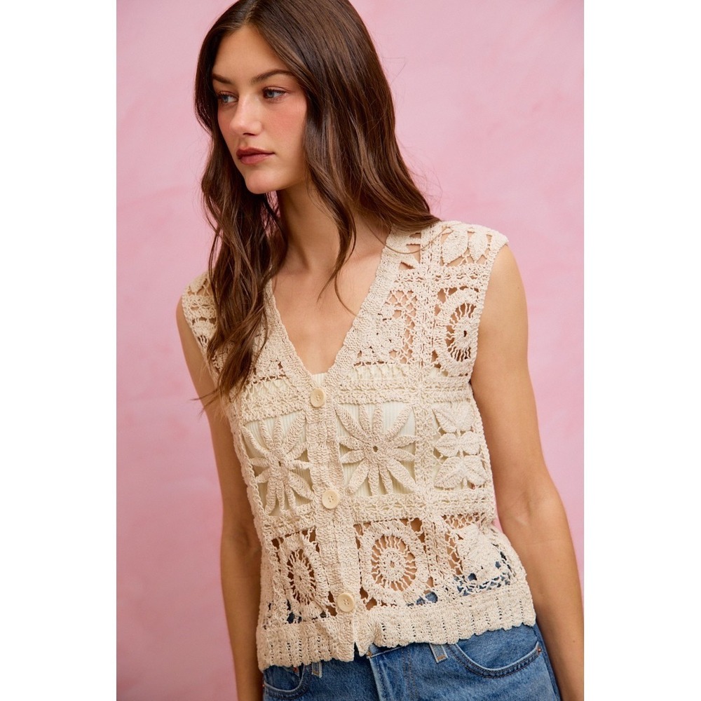 SO ME Summer Crochet Patterned Sleeveless Vest Top - M/L - Picture 6 of 16